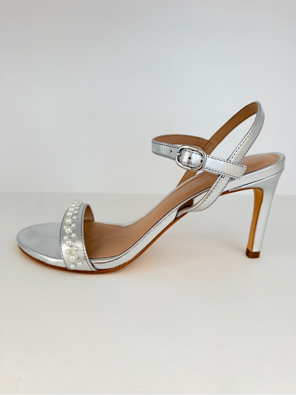 Stuart Weitzman Silver Dancer 75 Demipearl Slingback Sandals
